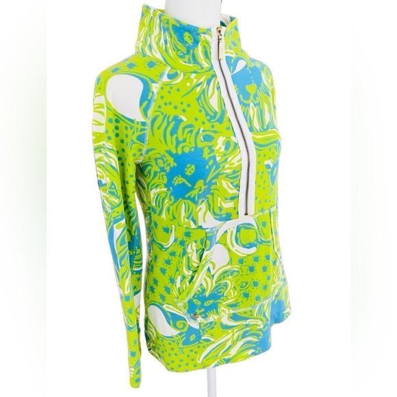 Lilly Pulitzer Green /Blue Roar Of The Jungle Skipper Popover Half Zip Top Sz XS - Picture 6 of 8